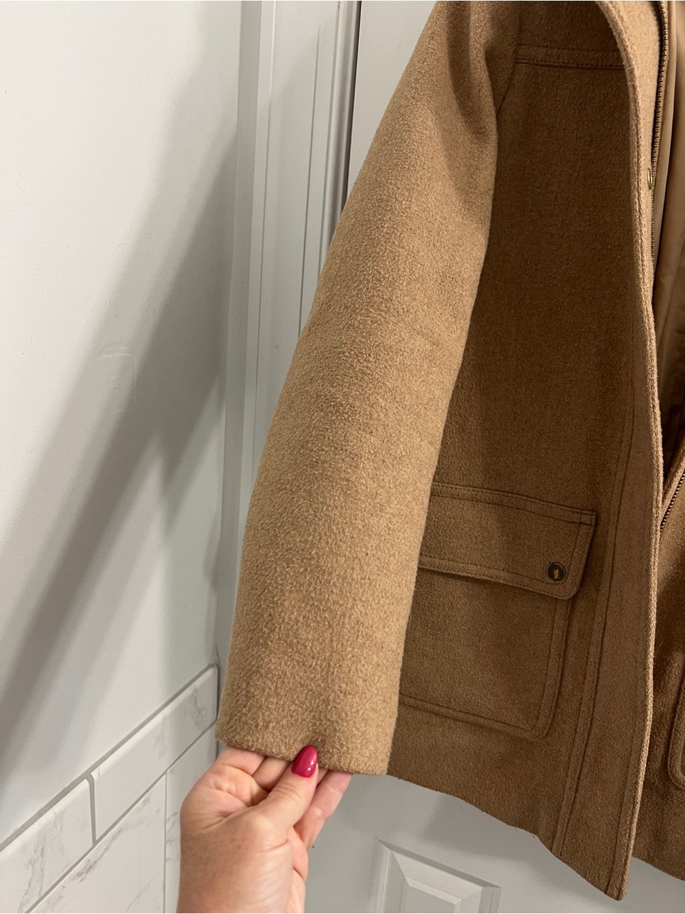 J. Crew Wool Blend Camel Hooded Coat- Size 2 - Picture 7 of 15